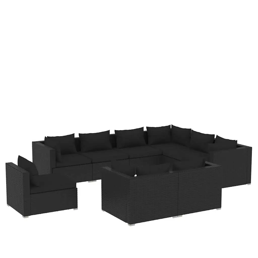 Garden Lounge Set Poly Rattan 9 Piece Outdoor Furniture with Cushions Black