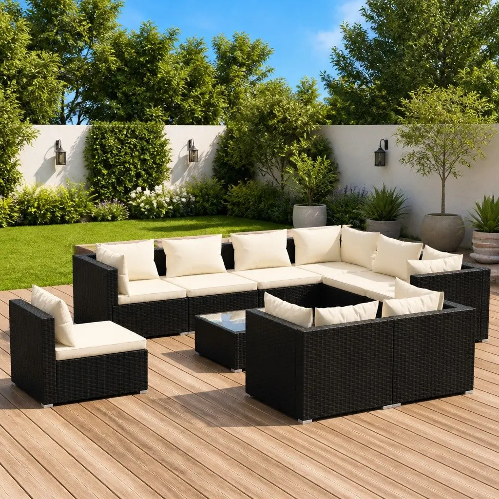 10-Piece Poly Rattan Garden Lounge Set