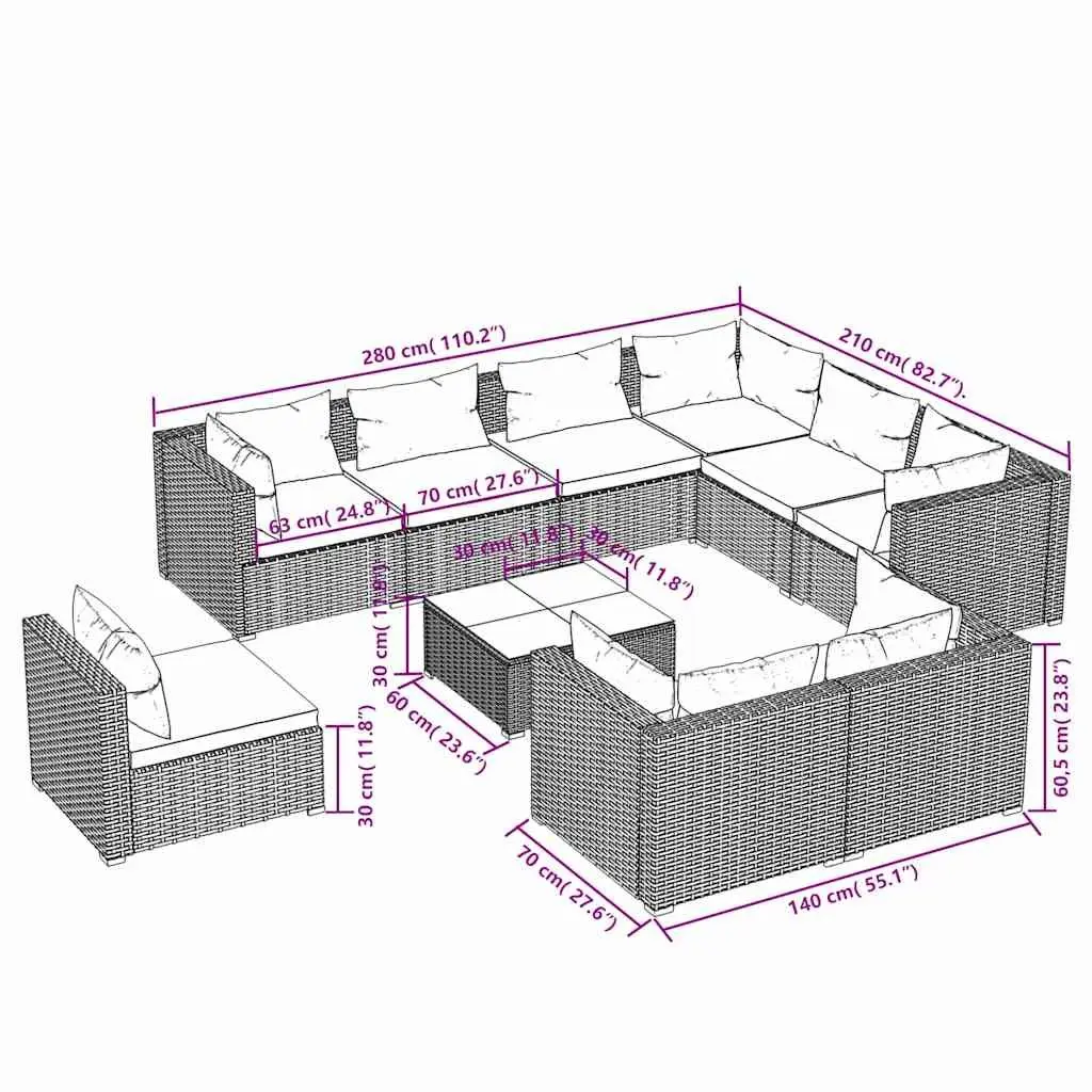 10-Piece Poly Rattan Garden Lounge Set