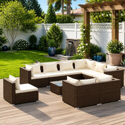 10 Piece Poly Rattan Garden Lounge Set with Cushions