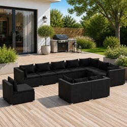 Premium 10-Piece Black Poly Rattan Garden Lounge Set