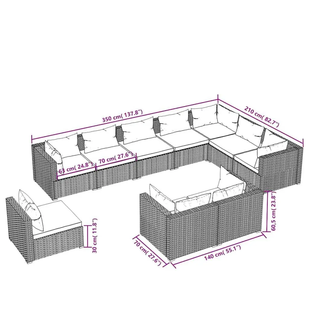 Garden Lounge Set Poly Rattan 10 Piece Outdoor Furniture Brown