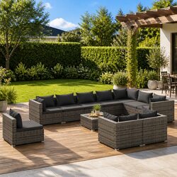 Premium 11-Piece Outdoor Lounge Set in Grey with Cushions