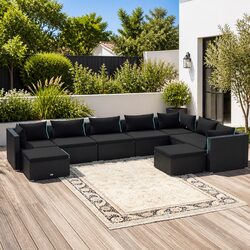 9 Piece Poly Rattan Modular Patio Lounge Set for Outdoor Use