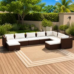 Premium 9-Piece Brown Poly Rattan Lounge Set