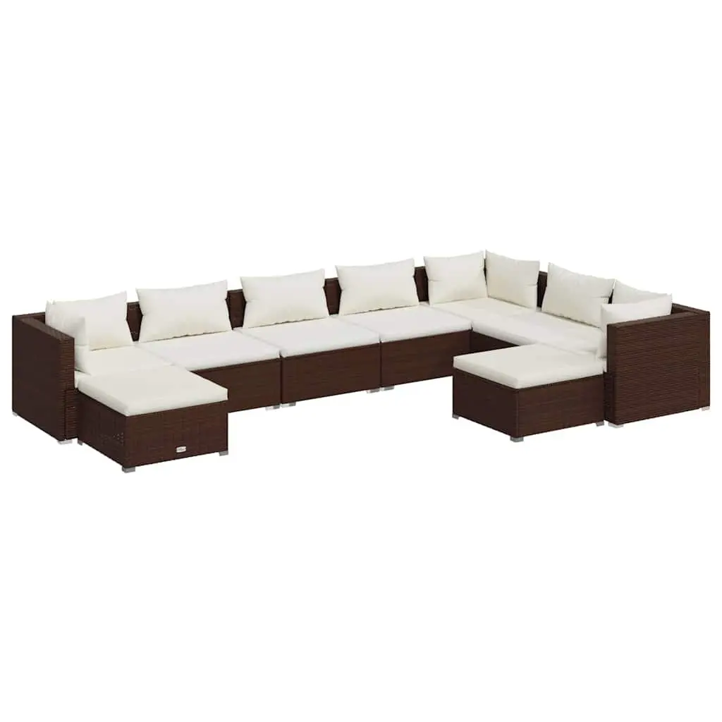 9-Piece Brown Poly Rattan Lounge Set