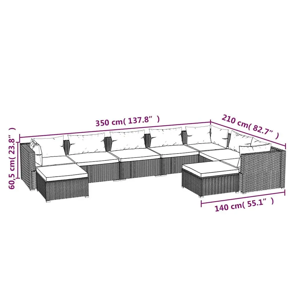 9-Piece Brown Poly Rattan Lounge Set