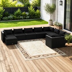 Premium 10 Piece Garden Lounge Set with Cushions in Black