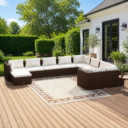 10 Piece Outdoor Garden Lounge Set with Cushions - Brown