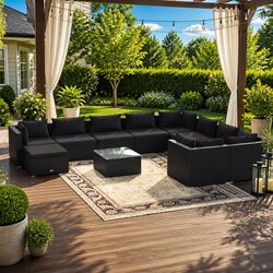 Premium 11 Piece Garden Lounge Set in Black with Cushions
