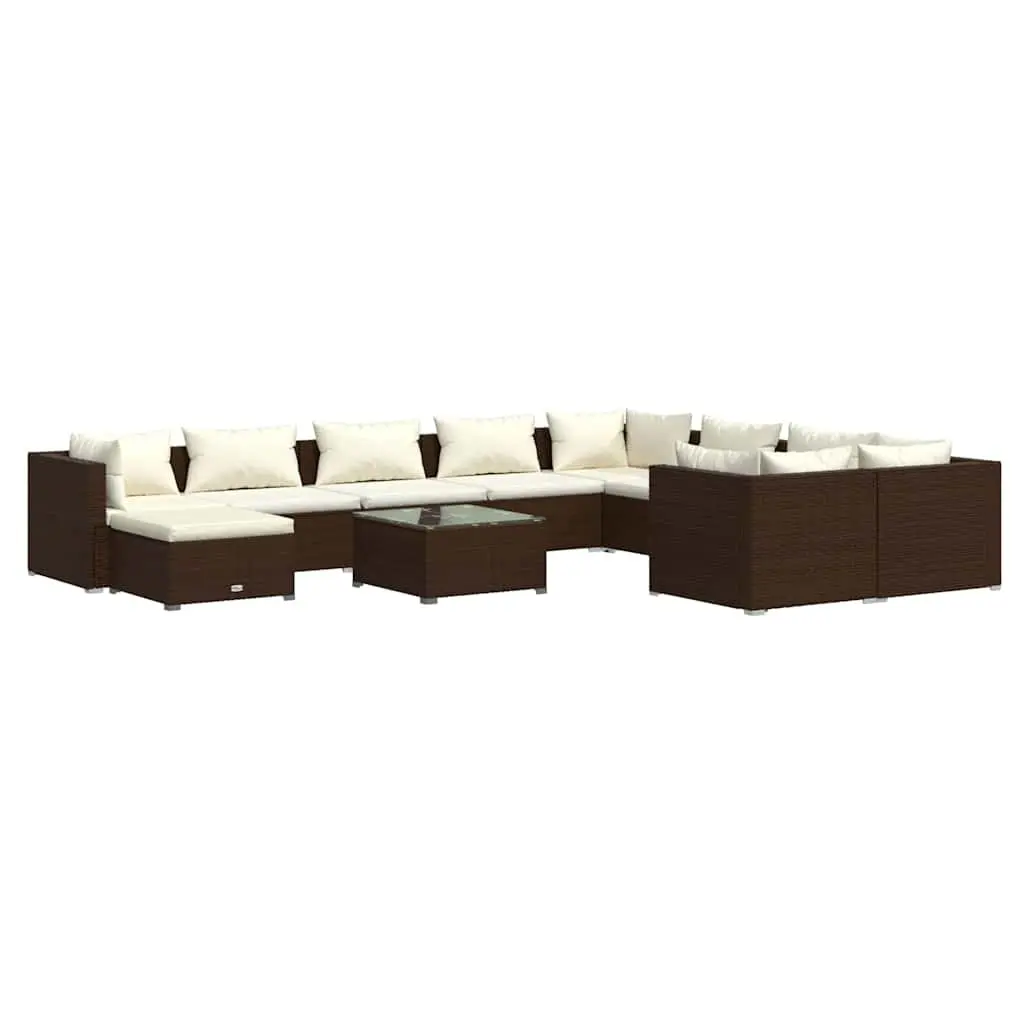 Outdoor Lounge Set PE Rattan 11 Piece Modular Brown