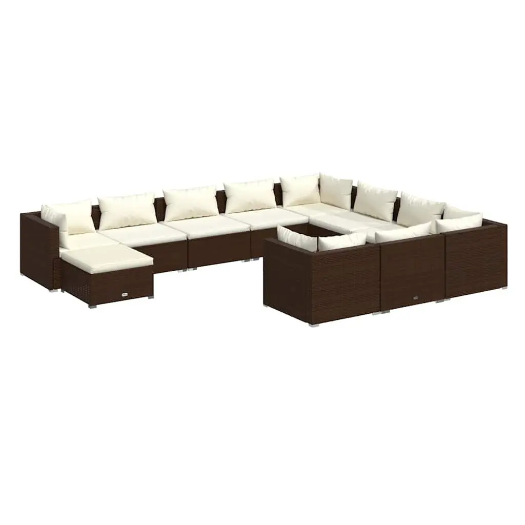 Garden Lounge Set Poly Rattan 11 Piece Outdoor Furniture with Cushions Brown