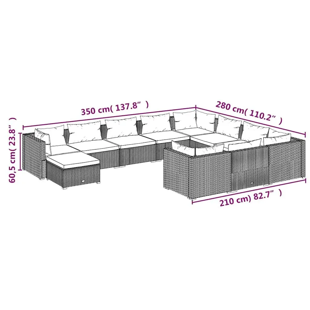 Garden Lounge Set Poly Rattan 11 Piece Outdoor Furniture with Cushions Brown