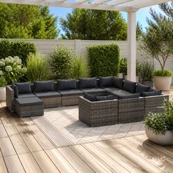 Premium 11 Piece Poly Rattan Garden Lounge Set Grey