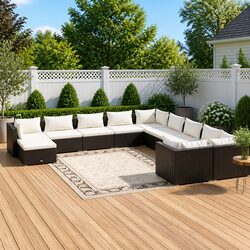 Premium 11-Piece Outdoor Patio Lounge Set in Black Rattan
