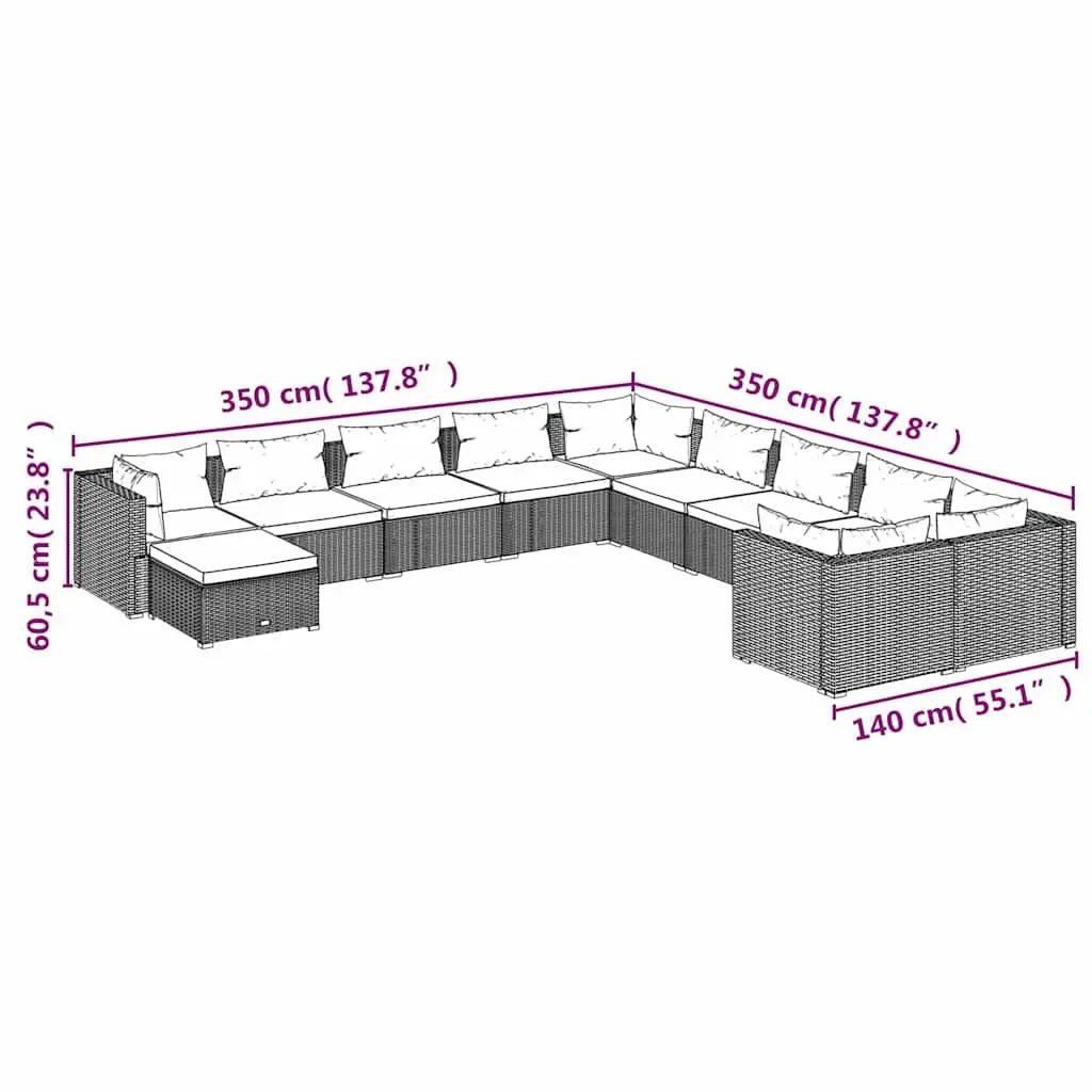Garden Lounge Set PE Rattan 11 Piece Outdoor Patio Furniture Black Cushions