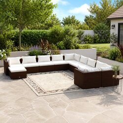 Durable Brown 11-Piece Poly Rattan Garden Lounge Set