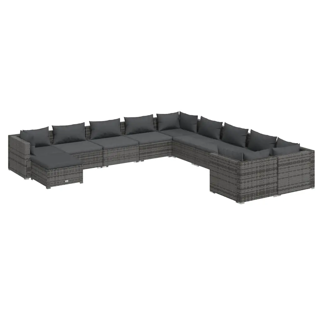 Garden Lounge Set Poly Rattan 11 Piece Outdoor Patio Furniture Grey Cushions