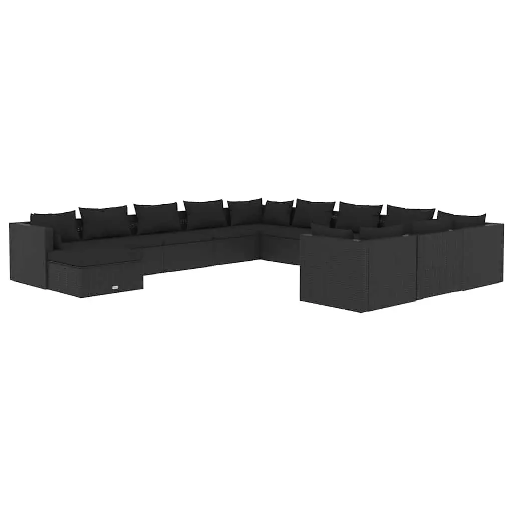 12 Piece Garden Lounge Set with Cushions Black