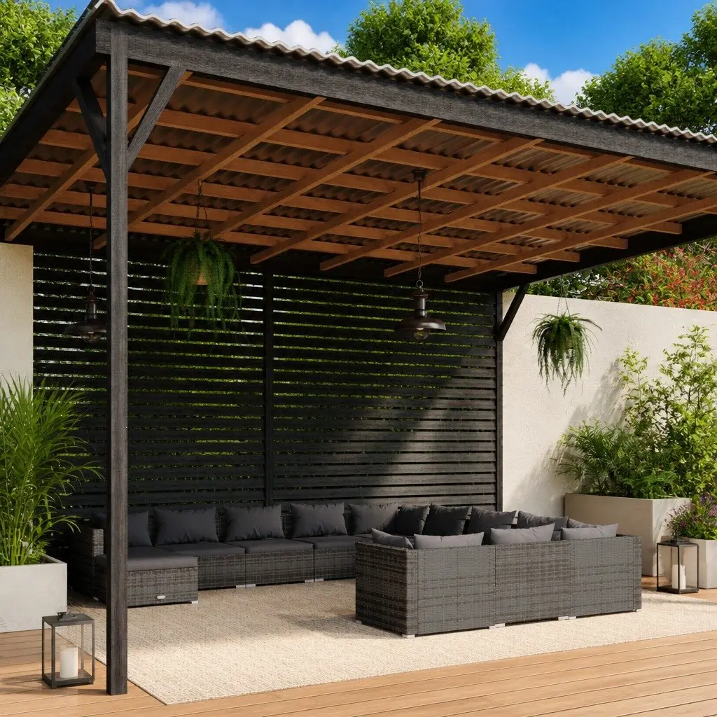 Outdoor Lounge Set PE Rattan 12 Piece Garden Patio Furniture Grey with Cushions