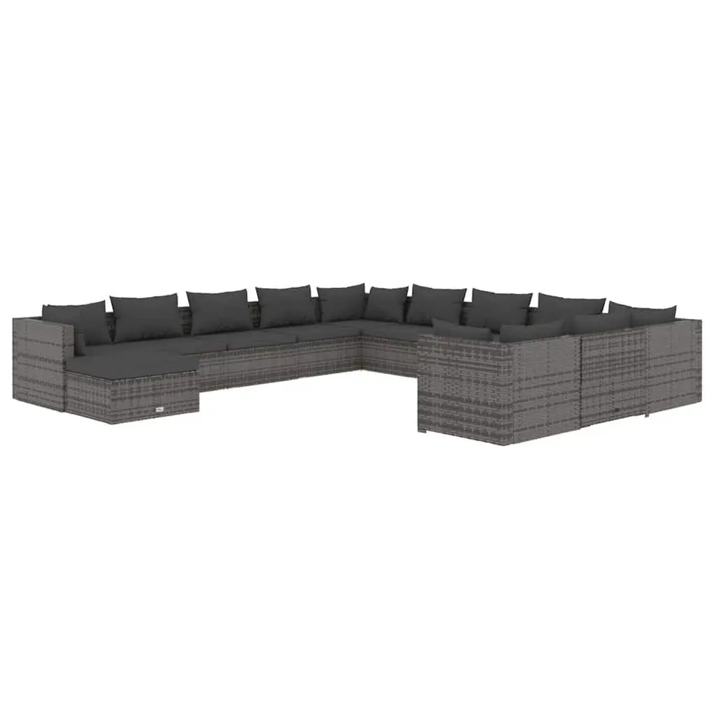 Outdoor Lounge Set PE Rattan 12 Piece Garden Patio Furniture Grey with Cushions