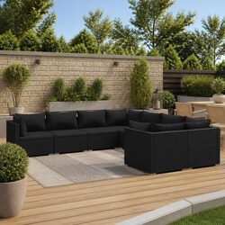 Durable 8 Piece Black Rattan Garden Lounge Set with Cushions