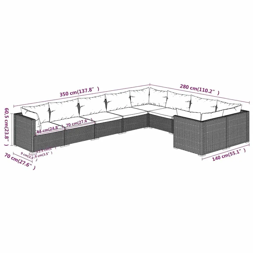 Garden Lounge Set Poly Rattan 9 Piece Outdoor Patio Furniture Black