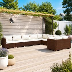 Durable 9 Piece Brown Garden Lounge Set with Cushions