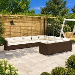 10-Piece Brown Garden Lounge Set with Cushions