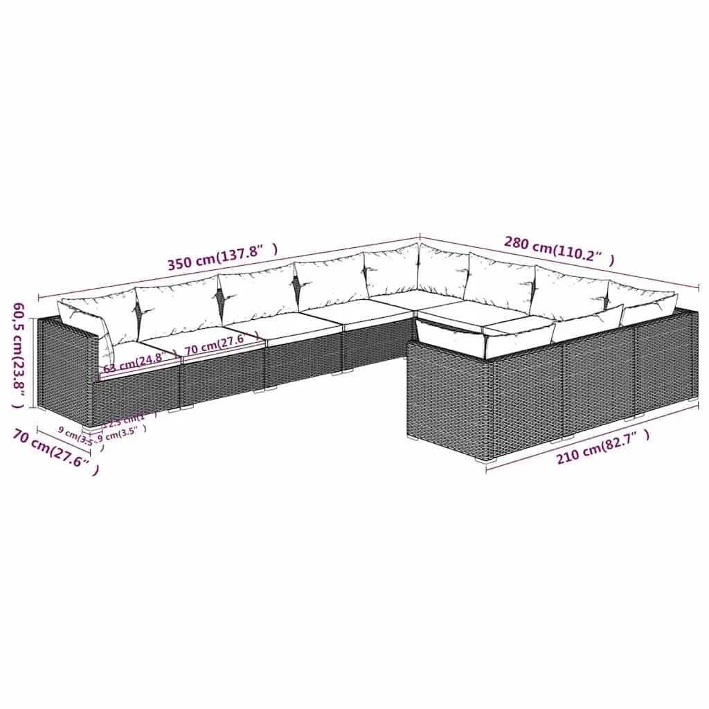 Garden Lounge Set PE Rattan 10 Piece Outdoor Furniture Brown