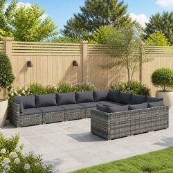 10-Piece Outdoor Lounge Set with Grey Cushions