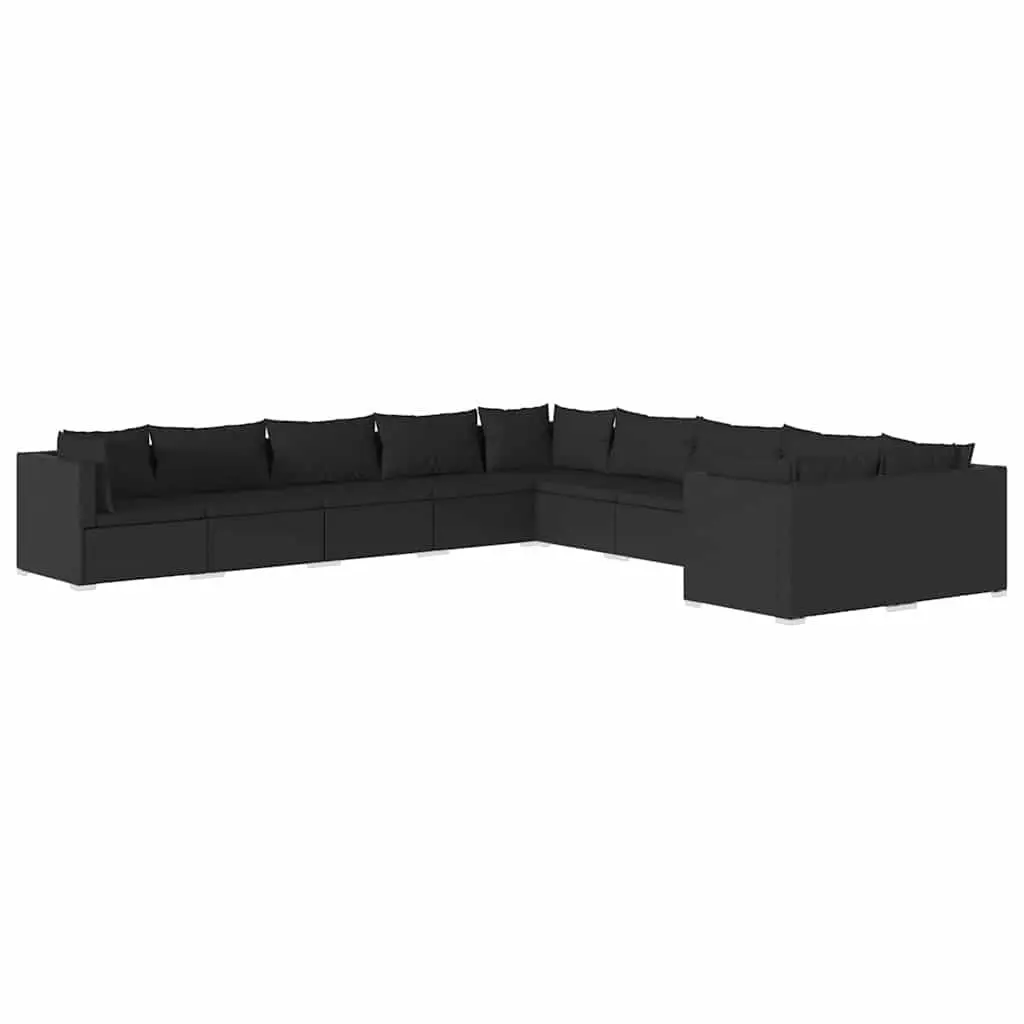 Garden Lounge Set Poly Rattan 10 Piece Outdoor Patio Furniture Black Cushions