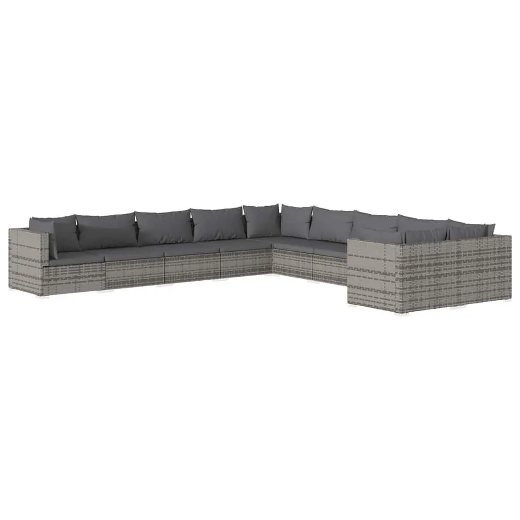 Garden Lounge Set Poly Rattan 10 Piece Outdoor Furniture Grey with Cushions