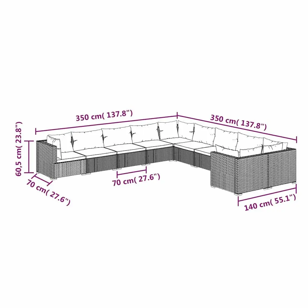 Garden Lounge Set Poly Rattan 10 Piece Outdoor Furniture Grey with Cushions