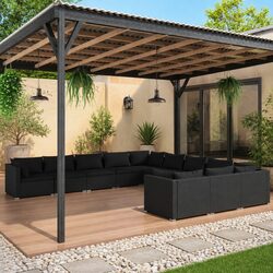 Sturdy 11-Piece Black Poly Rattan Garden Lounge Set