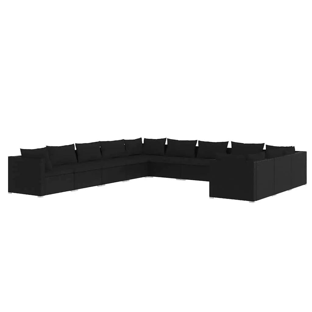 11-Piece Black Poly Rattan Garden Lounge Set