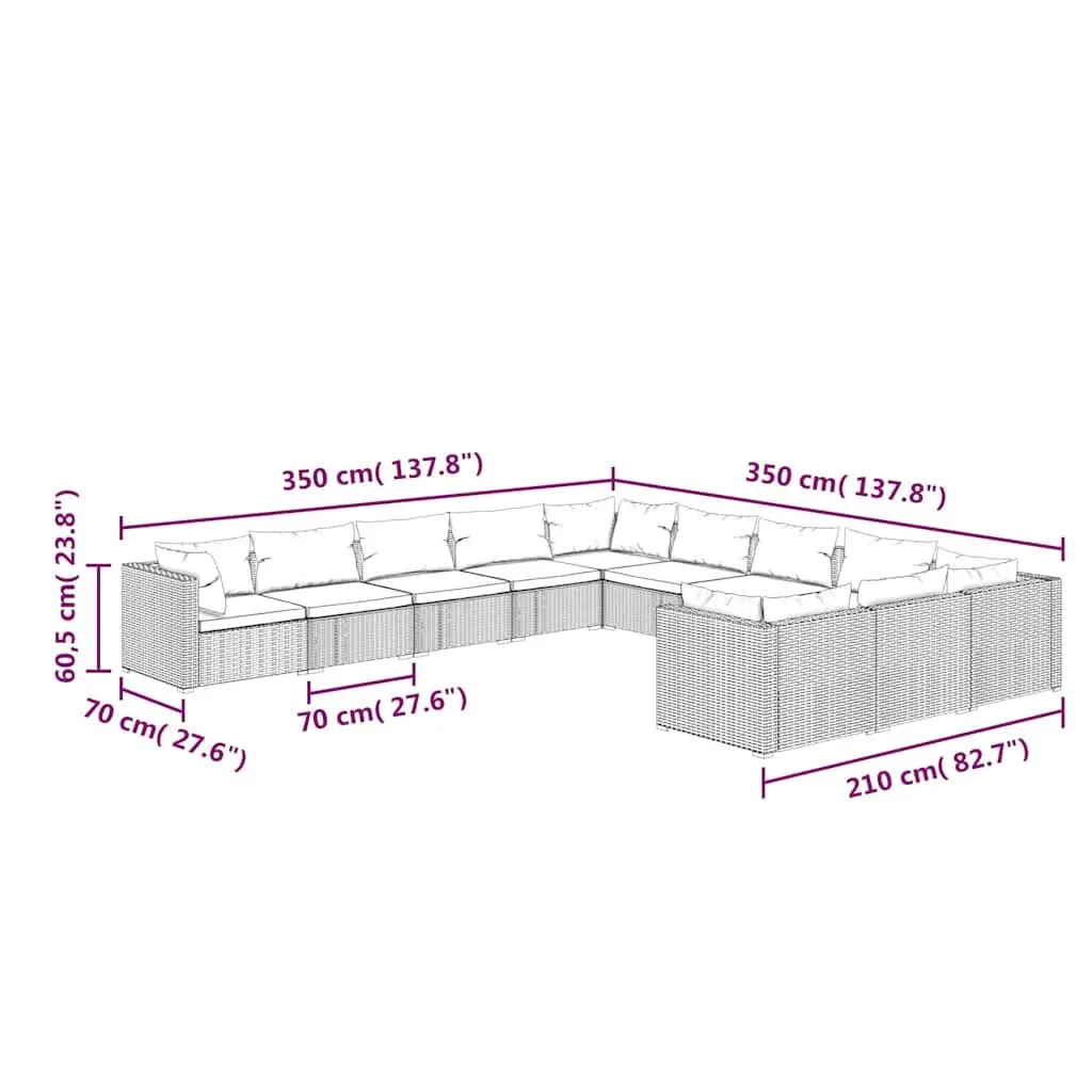 11-Piece Black Poly Rattan Garden Lounge Set