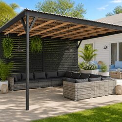 11-Piece Grey Poly Rattan Garden Lounge Set with Cushions