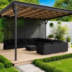 Durable 12-Piece Garden Lounge Set in Black Rattan