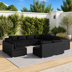 Stylish 11-Piece Modular Black Rattan Garden Lounge Set