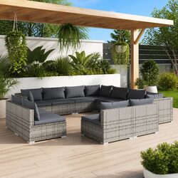 Grey Poly Rattan 11-Piece Outdoor Lounge Set with Cushions