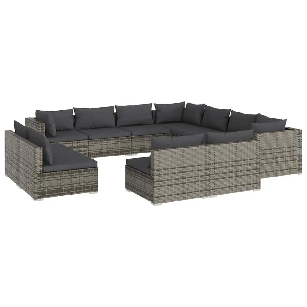 Grey Poly Rattan 11-Piece Outdoor Lounge Set with Cushions