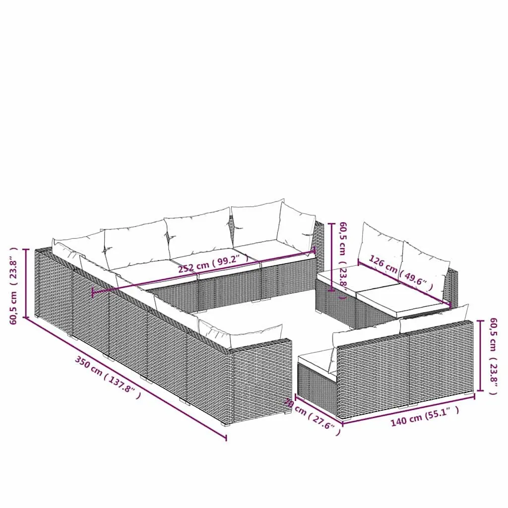 12-Piece Outdoor Lounge Set with Cushions