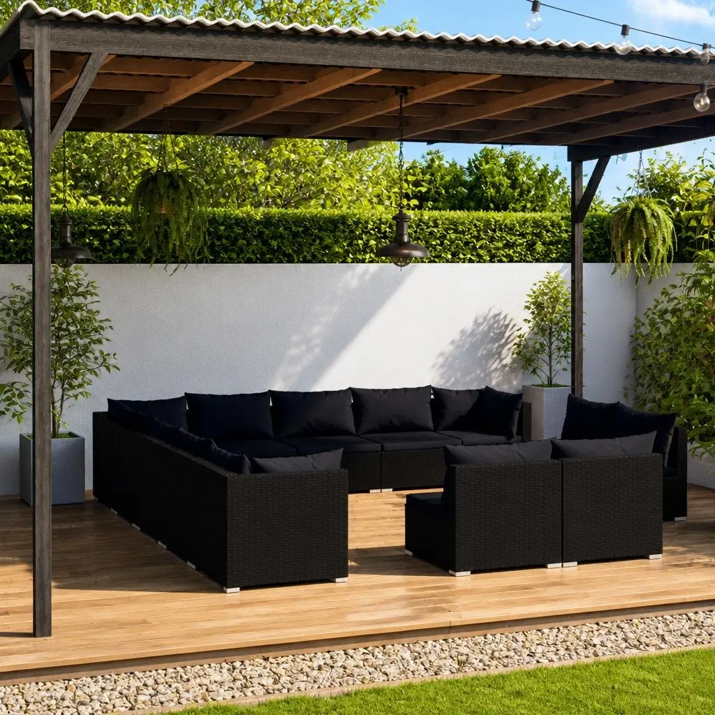 13-Piece Black Poly Rattan Outdoor Lounge Set