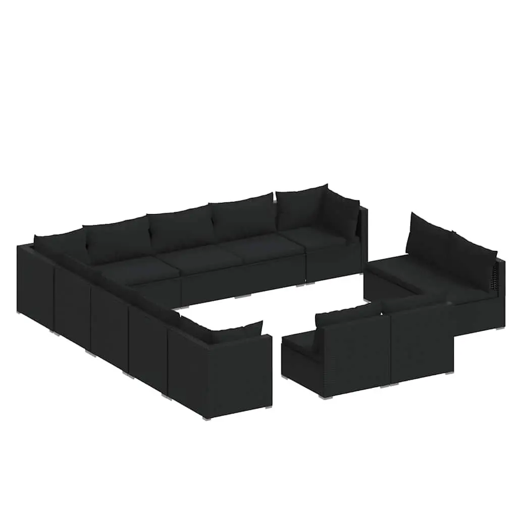 13-Piece Black Poly Rattan Outdoor Lounge Set