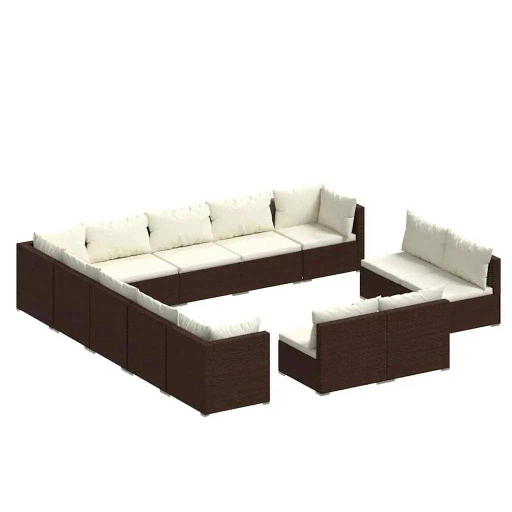 13 Piece Brown Poly Rattan Garden Lounge Set