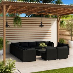 Stylish 14 Piece Poly Rattan Garden Lounge Set in Black