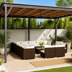 Durable 14-Piece Outdoor Lounge Set in Brown Poly Rattan