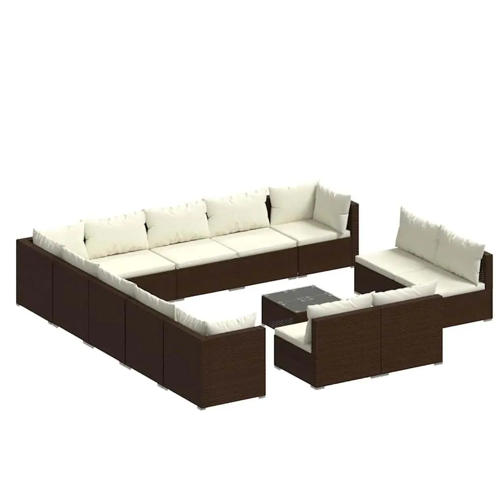 14 Piece Garden Lounge Set Poly Rattan Brown with Cushions