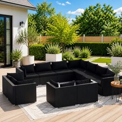 Premium 11 Piece Black Poly Rattan Garden Lounge Set